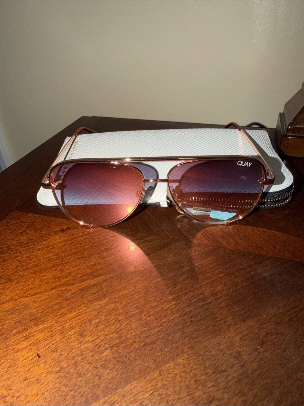 Quay Australia Rose Gold Aviator Sunglasses with Pink Gradient Lenses